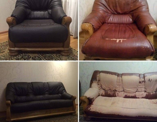 Перетяжка кожаного дивана и кресла в Минске фото