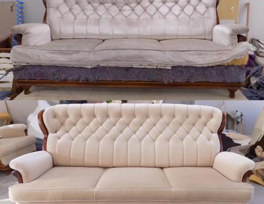 Перетяжка прямого дивана, ремонт мебели фото