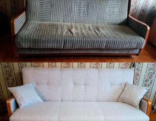 Перетяжка прямого дивана, замена наполнителя фото