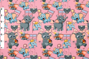 Ткань для перетяжки мебели Слоники pink